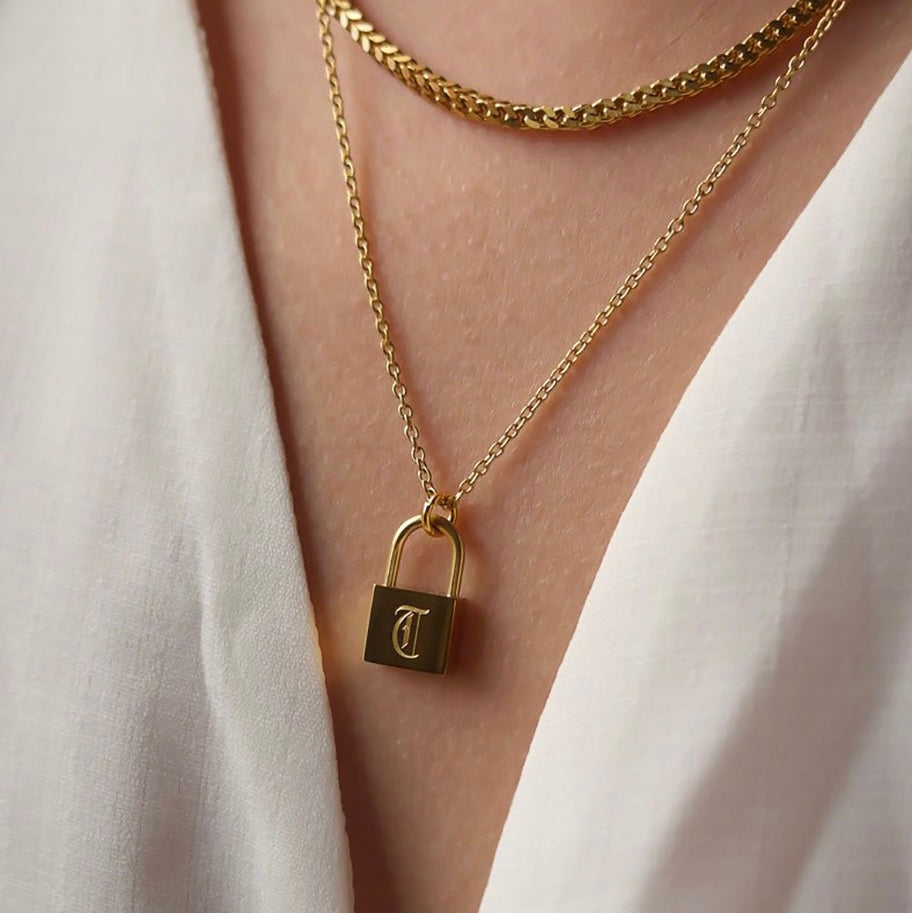 Initial Lock Necklace with Diamonds